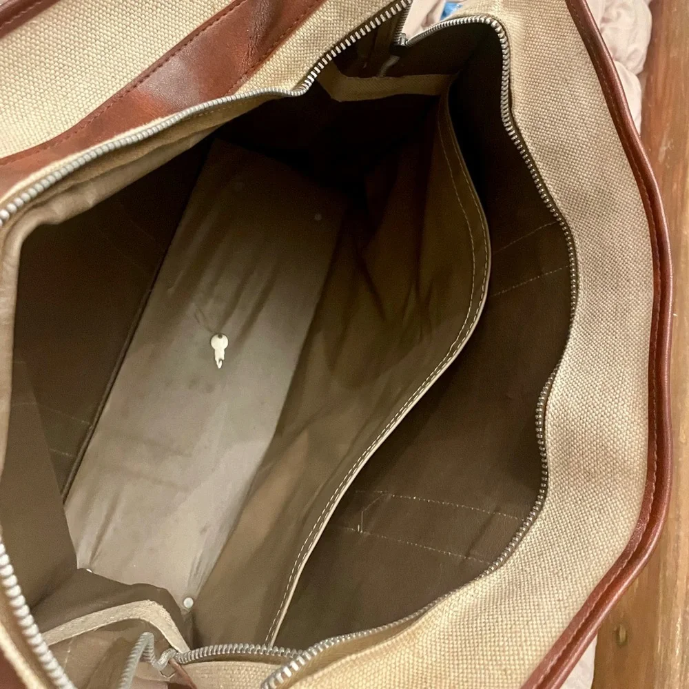 VTG Natural Canvas and Leather‎ Weekend Travel Mason Bag with Locking Zipper